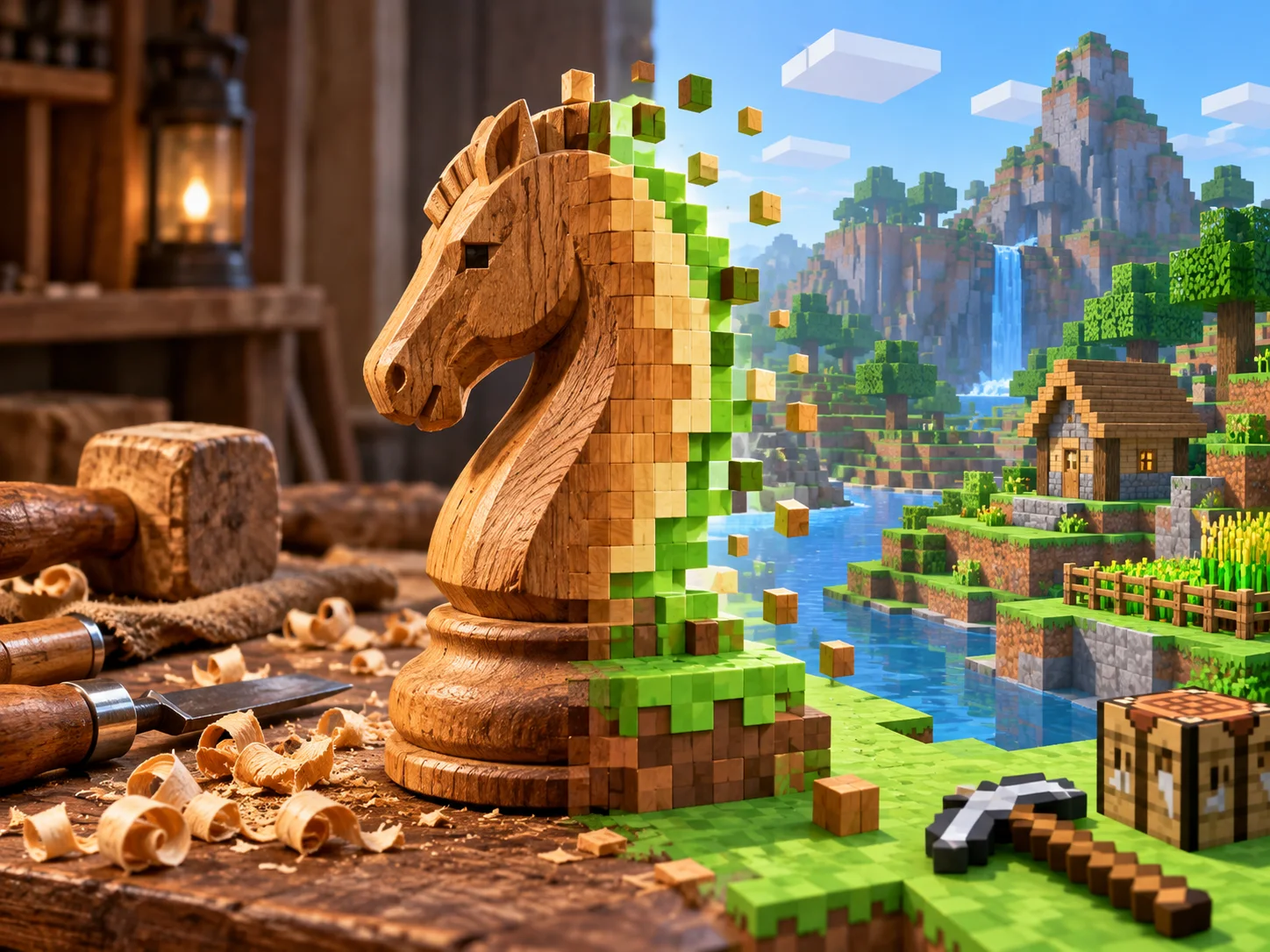 מיינקראפט: יוצר את הסצנה מחדש באסתטיקה של Minecraft.